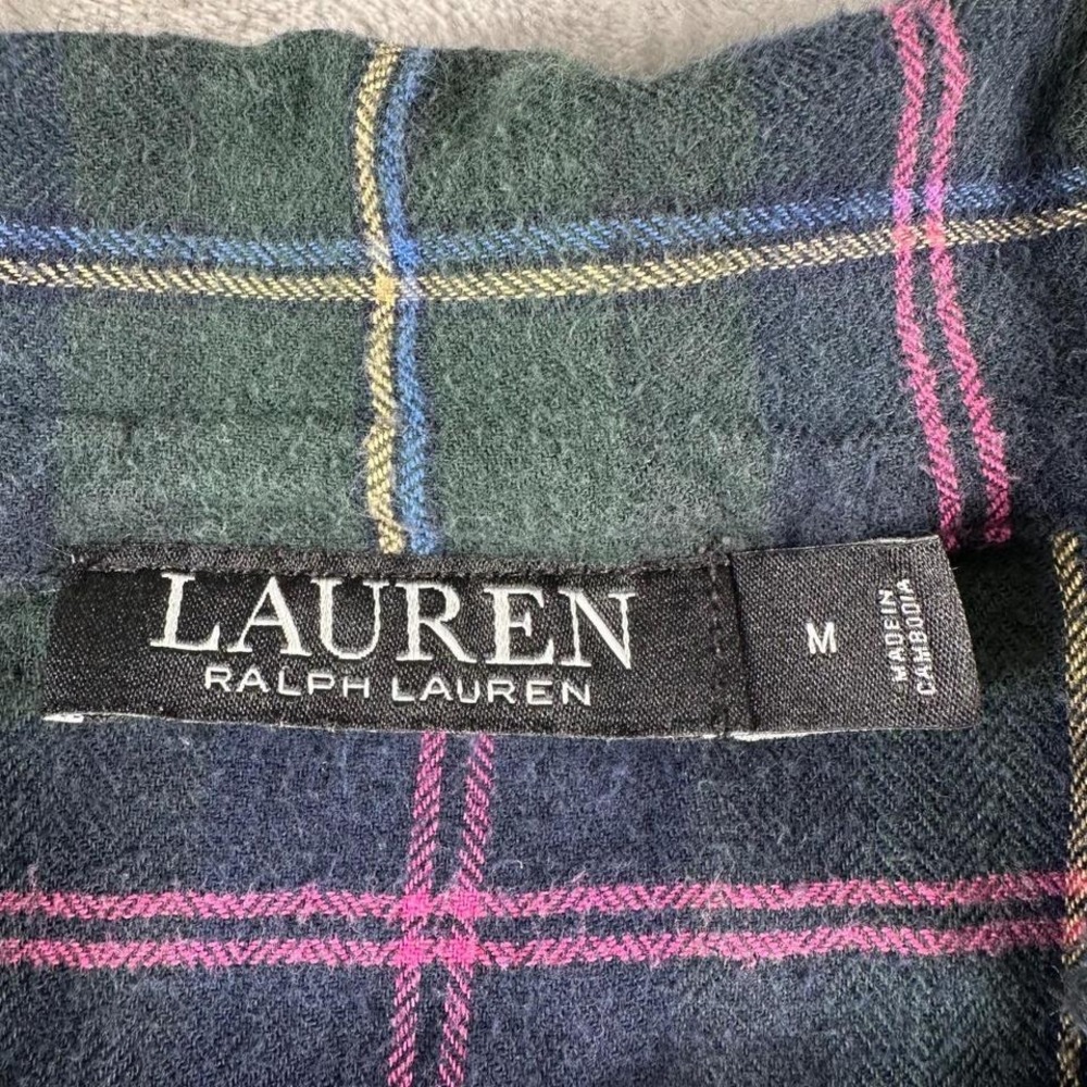 Lauren Ralph Lauren Plaid Flannel Pajama Top Women Medium Green Preppy Old Money - Picture 3 of 6